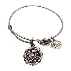 Alex and Ani Bracelet Bangle Lotus Peace Petal Charm 2017 Silver Tone